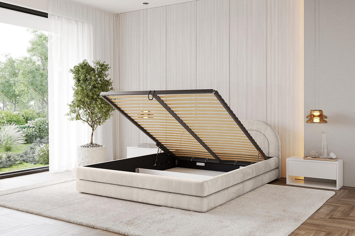 POLSTERBETT mit Bettkasten und Lattenrost, Bett mit Matratze H3/H4 - LERIS-v1 180x200 Beige - Beige, Holzwerkstoff/Textil (180/200cm) - ALTDECOR