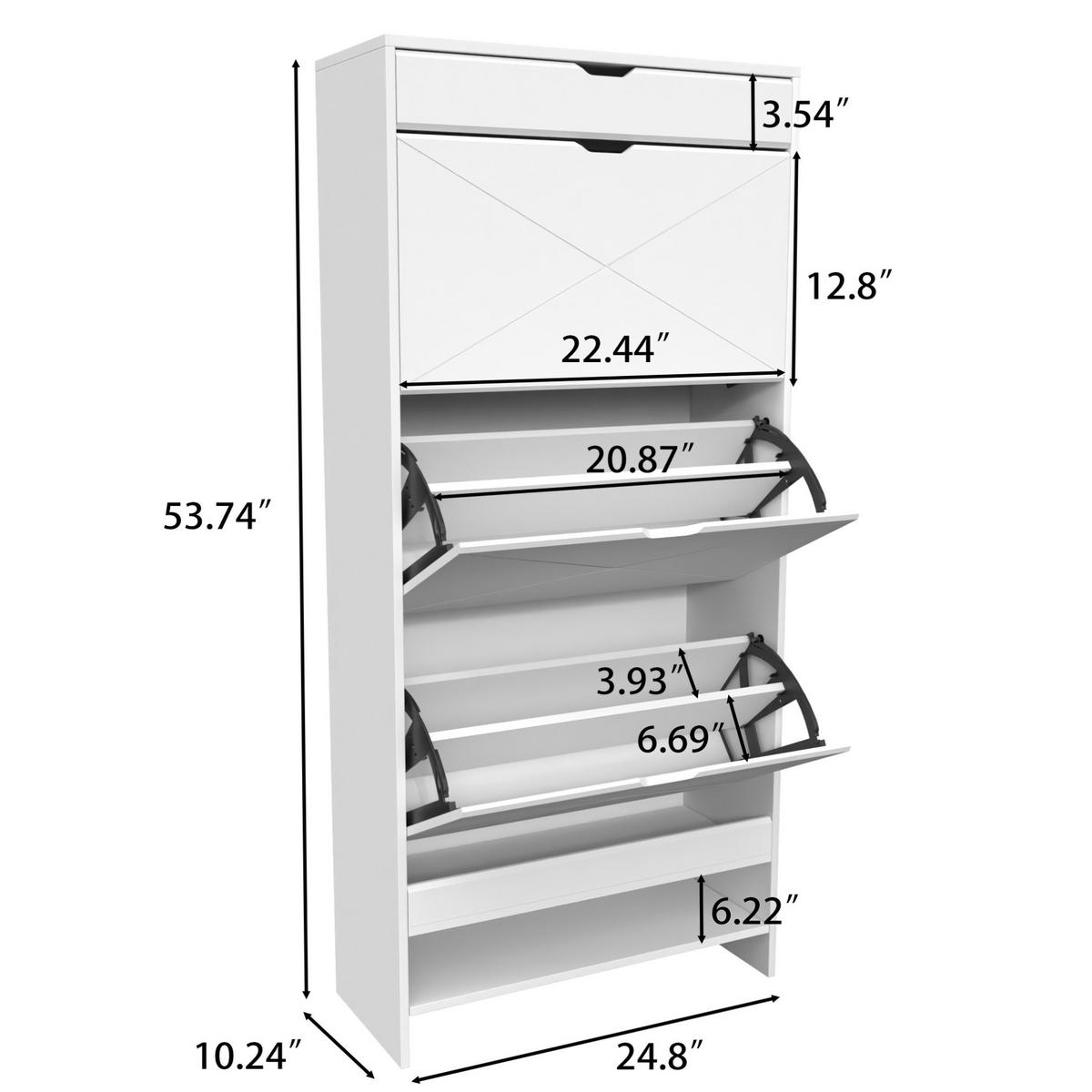 SCHUHSCHRANK in Weiß mit 3 Klappen, Schublade und ausziehbarer Ablage,26/63/136.5 cm - Weiß, Holzwerkstoff (63/136.5/26cm) - Flora Grace