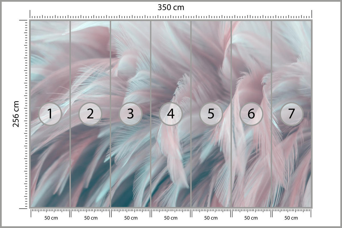 FOTOTAPETE für Schlafzimmer Pastell Federn Zart Rosa Blau 350x256 - Blau/Violett, Papier (350/256cm) - Muralo