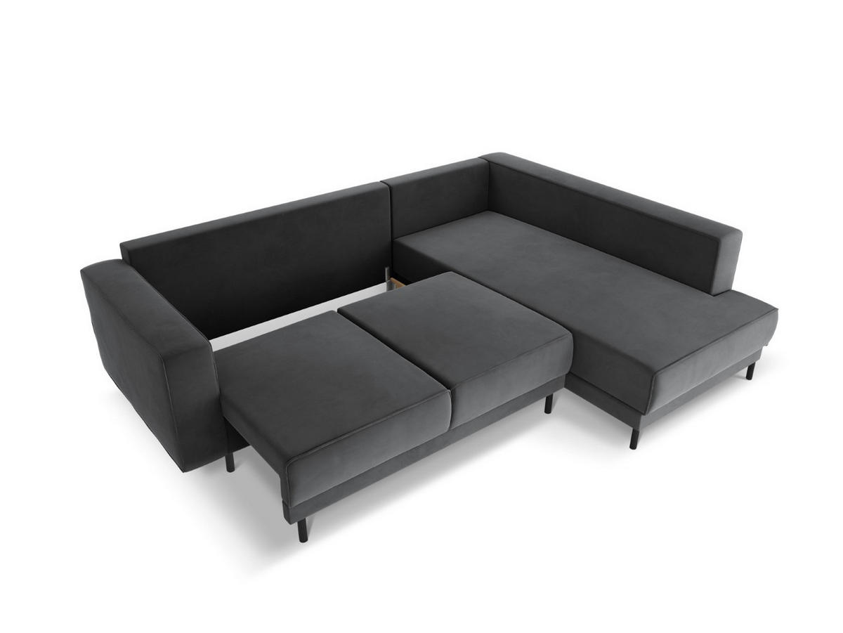 AUSKLAPPBARES-ECKSOFA rechts Caro aus Samt grau 5 Sitzplätze - Grau, Textil (187/247cm) - Micadoni