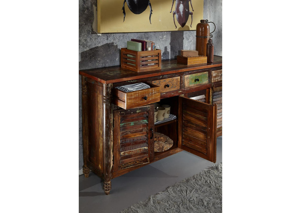 SIDEBOARD Altholz 183x42x90 mehrfarbig lackiert FABLE #17 - Multicolor, Holz (183/90/42cm) - Massivmoebel24