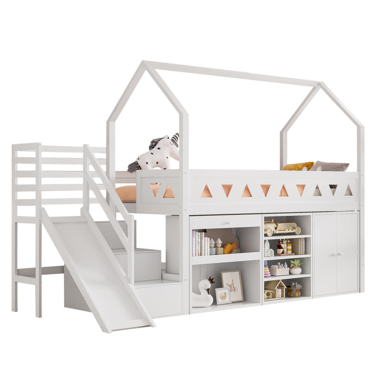 KINDERBETT 90/200 cm mit Rutsche, Treppe, Schubladen und Stauraum ohne Matratze - Weiß, Holz (90/200cm) - MIVRAY