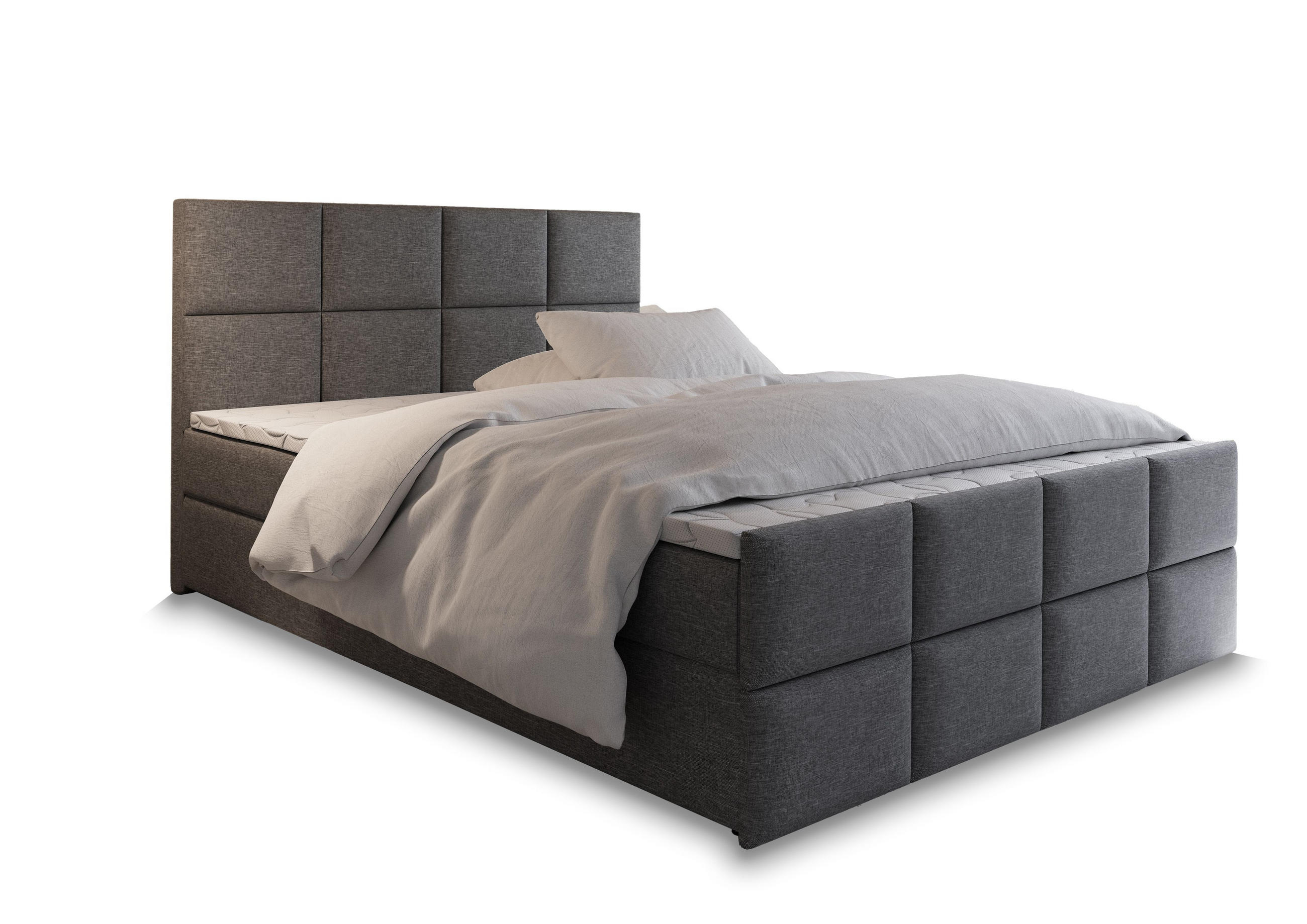 BOXBETT ARIEL 180x200 cm mit Matratze und Topper - Hellgrau - Hellgrau, Holz (180/200cm) - MASSENO