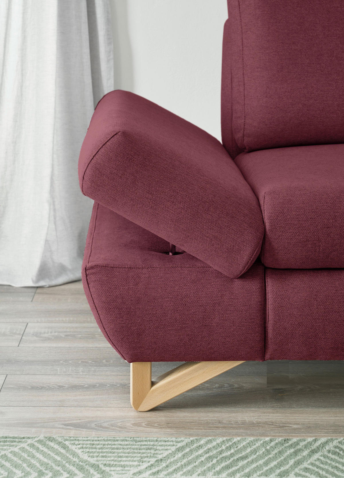 ECKSOFA bordeaux Velours, Wohnzimmer Sofa - Bordeaux, Holz/Textil (284/166cm) - Furn.Design