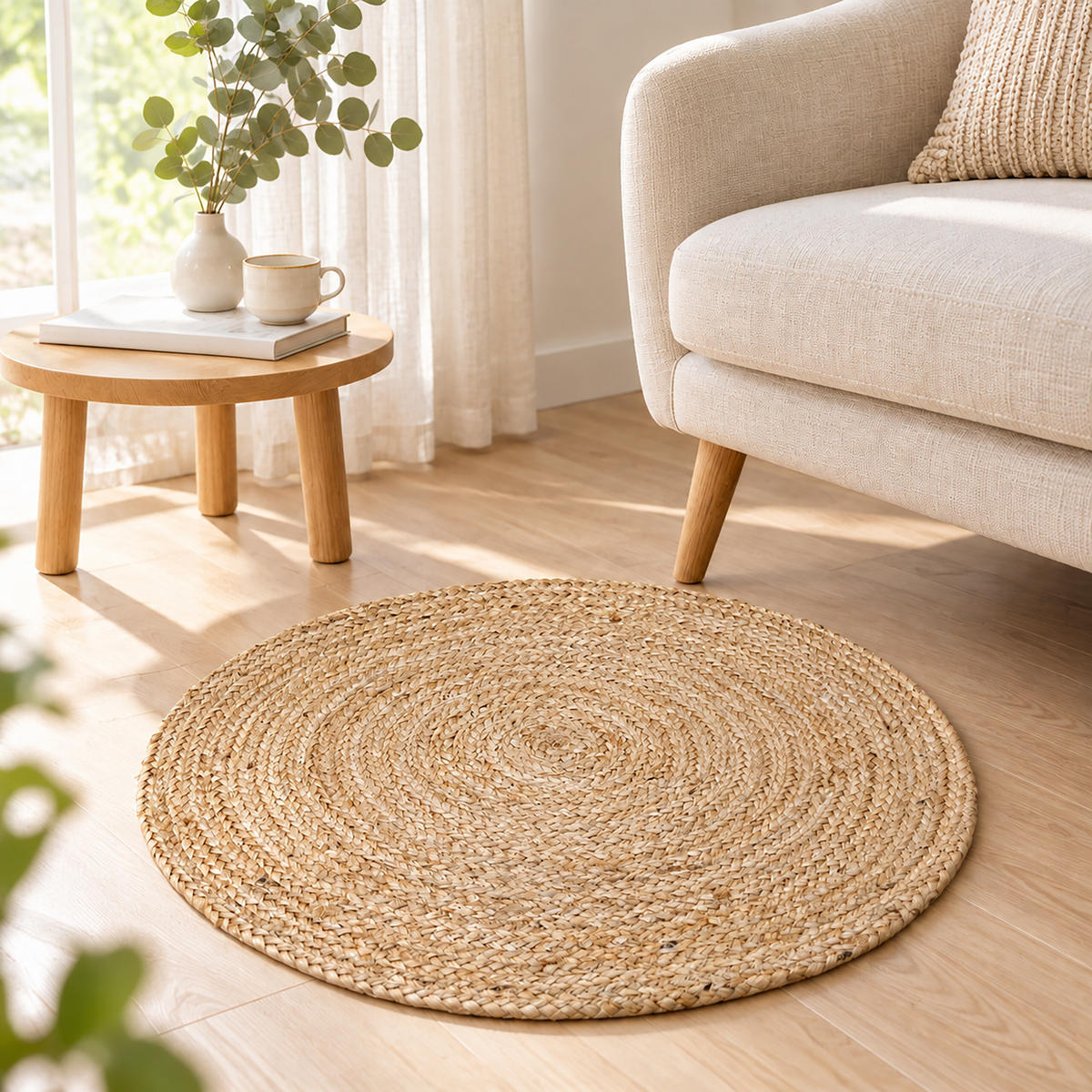 TEPIH prirodna okrugli juta ručno tkan 60 cm - svijetlo bež, tekstil (60/60cm) - Relaxdays