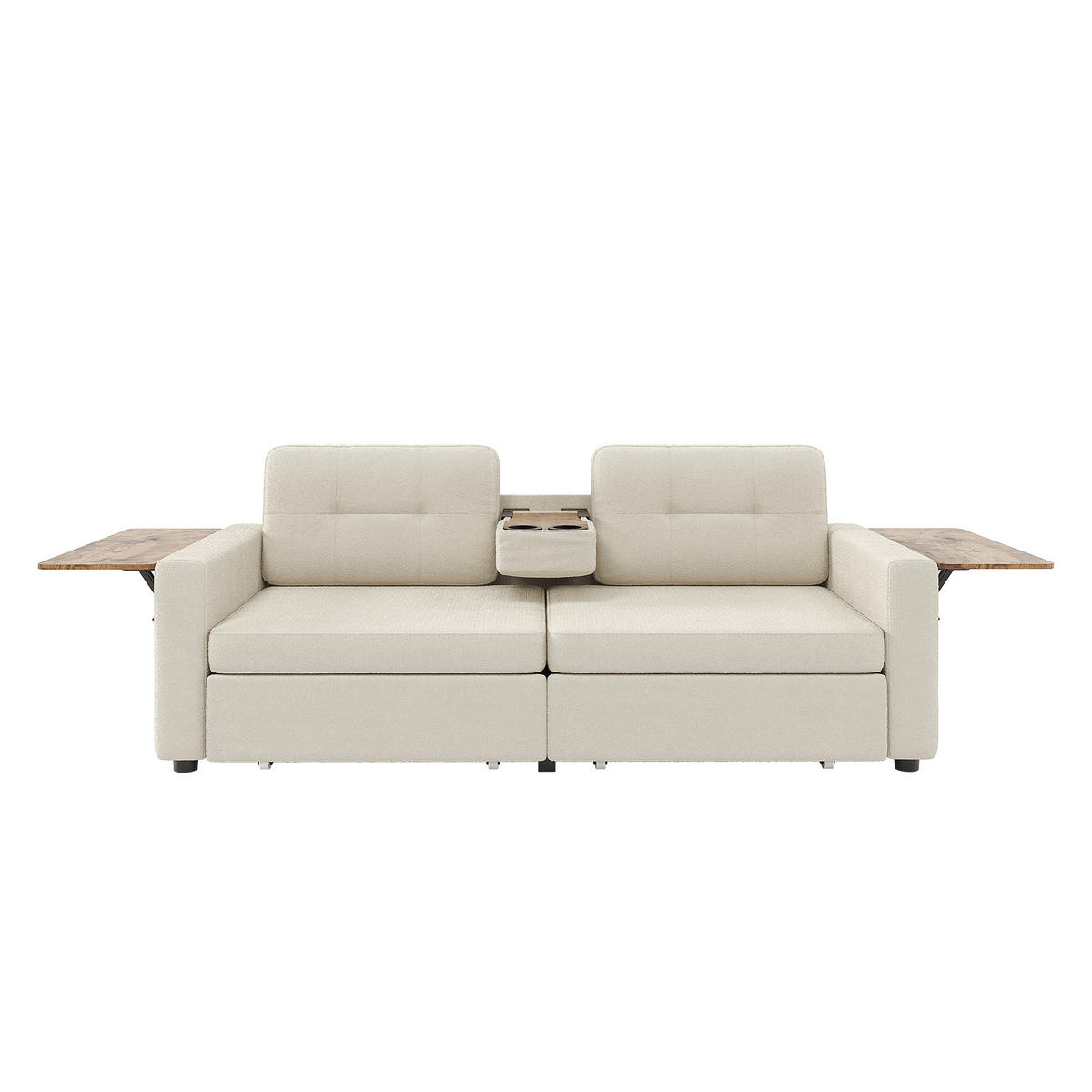 2-SITZER-SOFA mit Laptop-Tisch und Stauraum, DE-42611, Beige - Beige, Metall (178/57.5/71cm) - ComfortXL