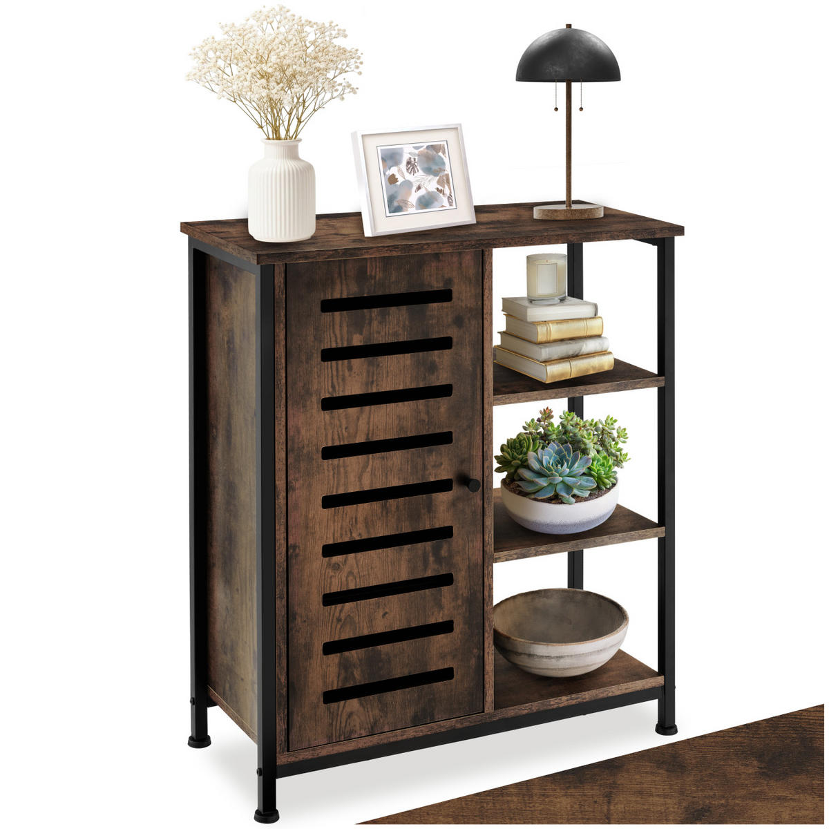 SIDEBOARD ,mit höhenverstellbaren Kunststofffüßen, 70 x 32 x 82 cm,Industrial Holz dunkel, rustikal - Rostfarben, Holzwerkstoff (32/82/71cm) - tectake
