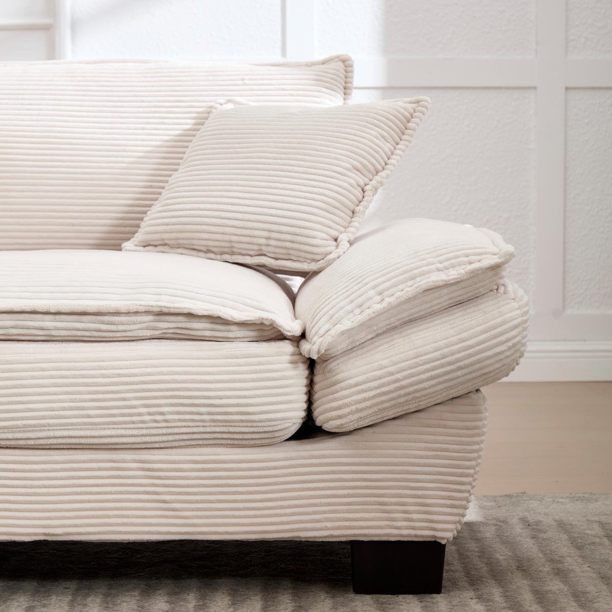 2-SITZER SOFA Cord Beige mit 2 Kissen und Armlehnen - Beige, Holzwerkstoff/Kunststoff (224/81/81cm) - WISHDOR