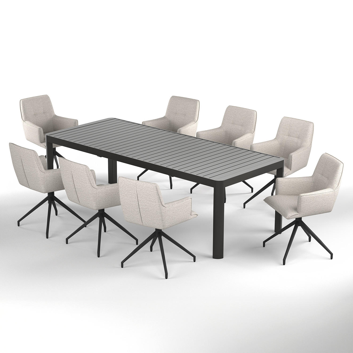 GARTENESSGRUPPE - 9-teilig - Stahl / Polyester - Sandfarben, Textil/Metall - home24