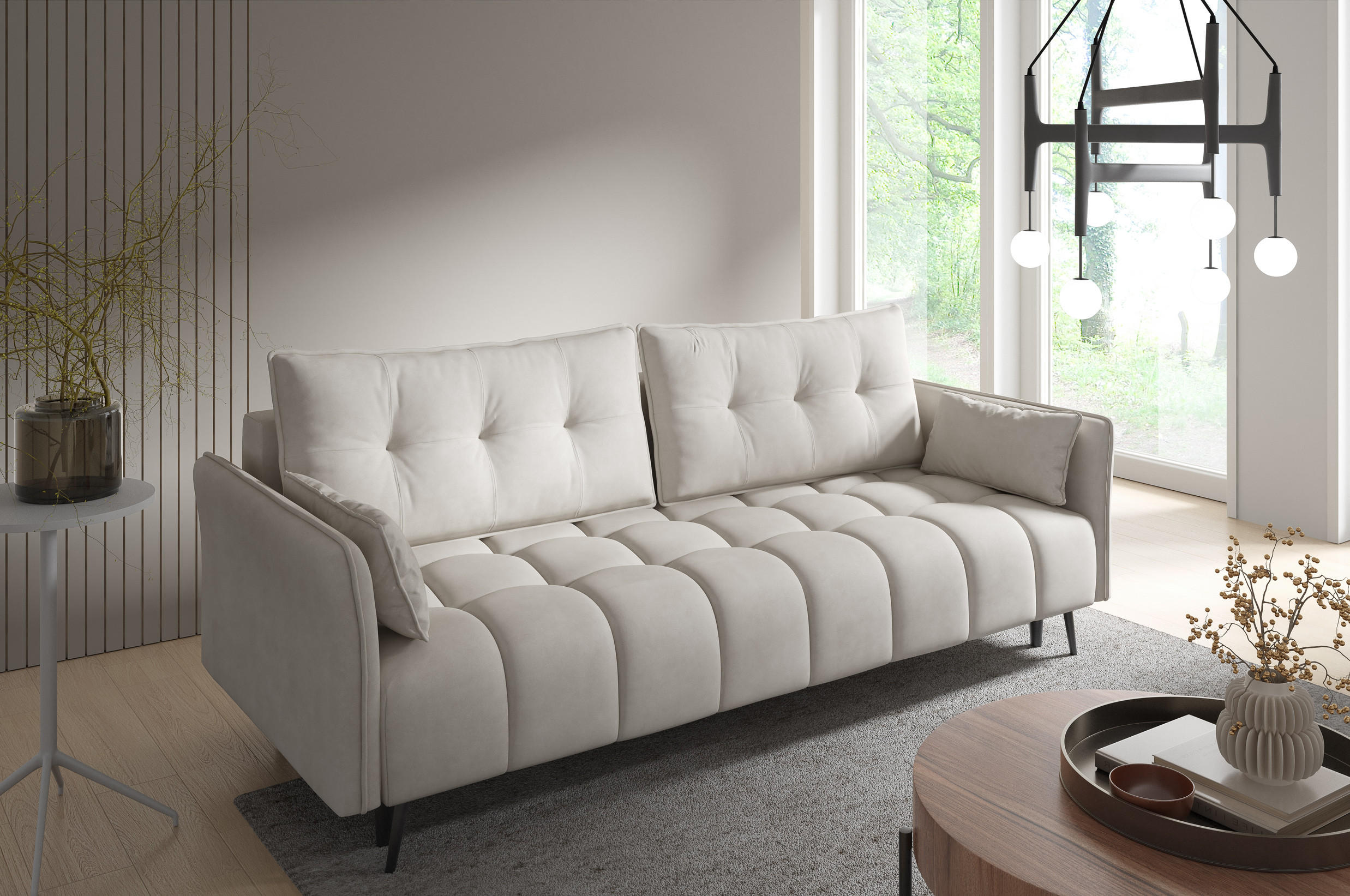 SCHLAFSOFA - Sofa Blumi - Ecru - Ecru, Holzwerkstoff (220/95/101cm) - Möblo