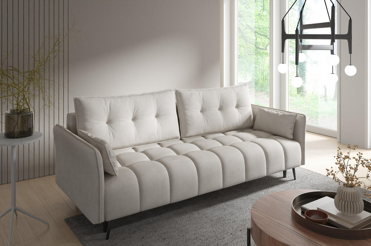 SCHLAFSOFA - Sofa Blumi - Ecru - Ecru, Holzwerkstoff (220/95/101cm) - Möblo