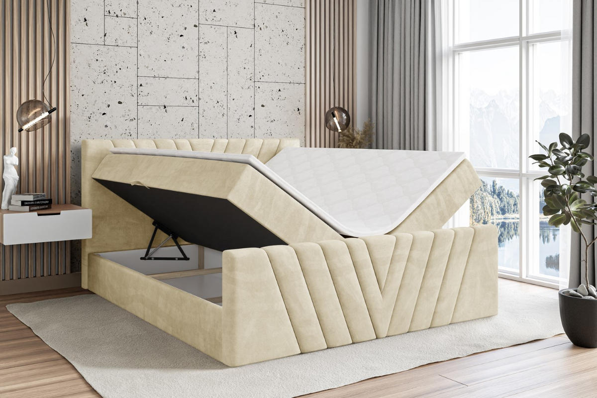 BOXBETT ERNINA-Z - 160x200 cm - H3 - Beige - Beige, Holzwerkstoff (160/200cm) - ALTDECOR