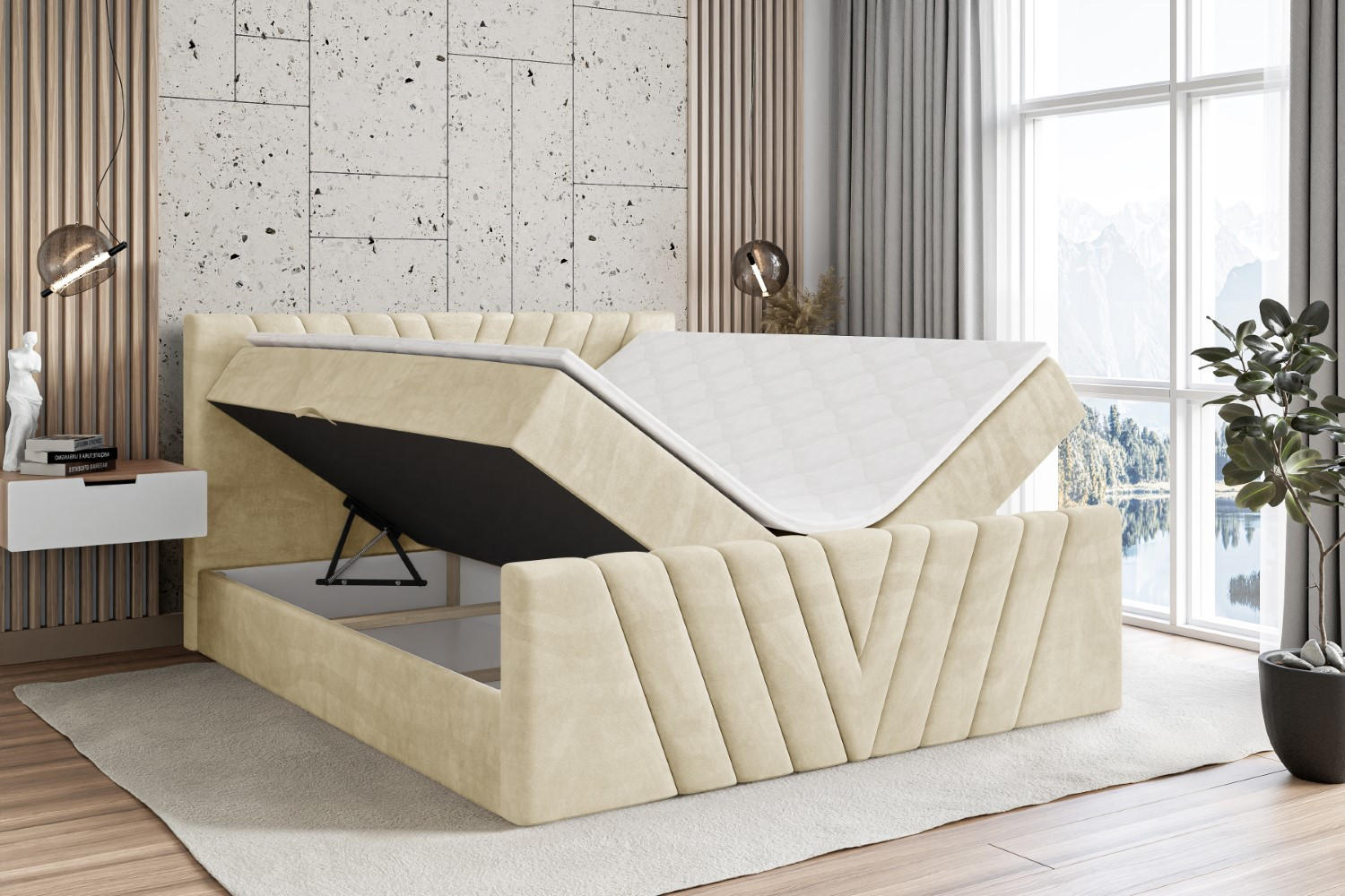 Thumbnail - Altdecor Boxbett, Beige, Holzwerkstoff, Höhe ca. 20 cm, 120x200 cm, Schlafzimmer, Betten, Boxspringbetten
