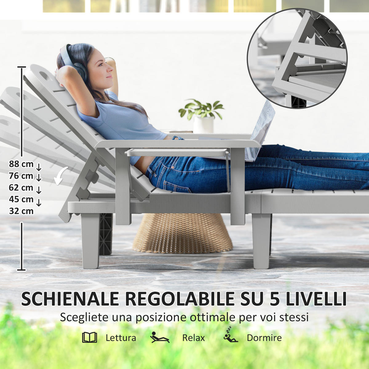 GARTENLIEGE Hellgrau 2 Stück - Hellgrau, Kunststoff (79/88/158cm) - GiPP
