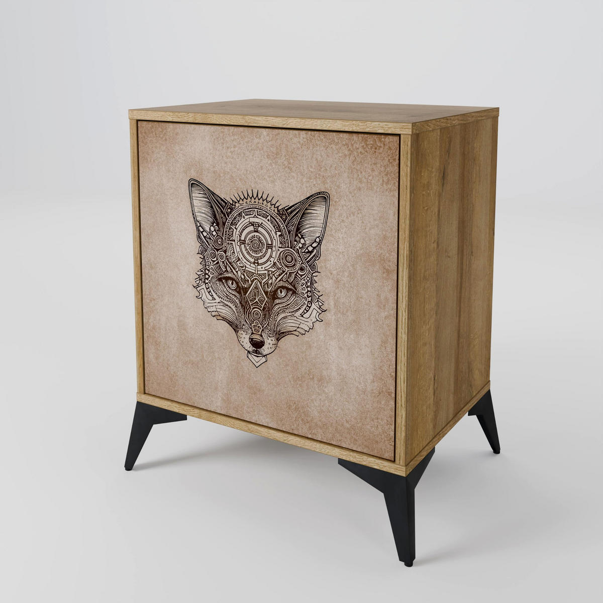 SIDEBOARD STEAMPUNK CLAN, Eichefarben, 57,5x42x75,5 cm, Goldfarbene Metallfüße - Eichefarben/Goldfarben, Holzwerkstoff/Metall (57.5/75.5/42cm) - SpaceRebels