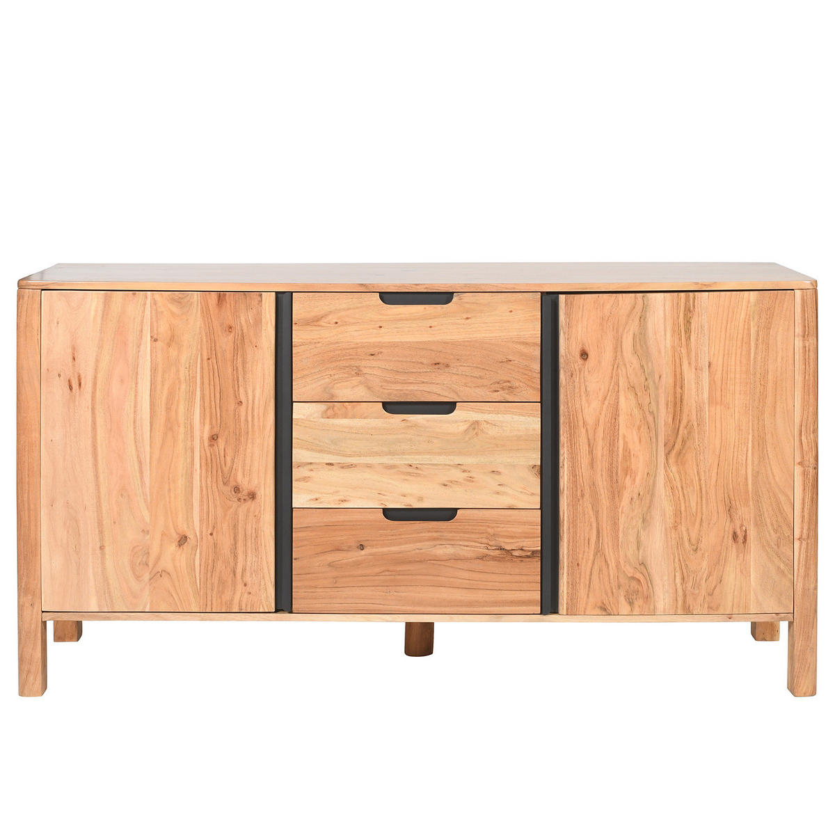 MASSIVES SIDEBOARD - Akazie - Schwarz/Akaziefarben, Holz/Metall (150/80/40cm) - home24