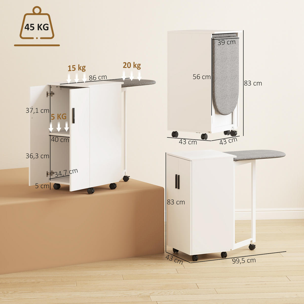 BÜGELBRETTSCHRANK DE-09596 Weiß - Weiß, Holzwerkstoff (99.5/83/43cm) - ComfortXL