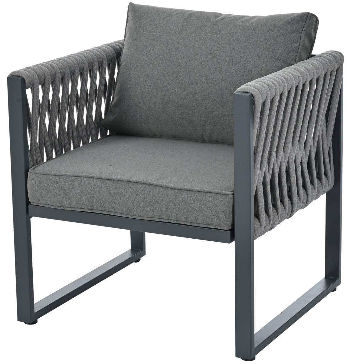 LOUNGEGARNITUR aus Metall Grau mit abnehmbaren, waschbaren Bezügen - Grau, Metall - Modfu