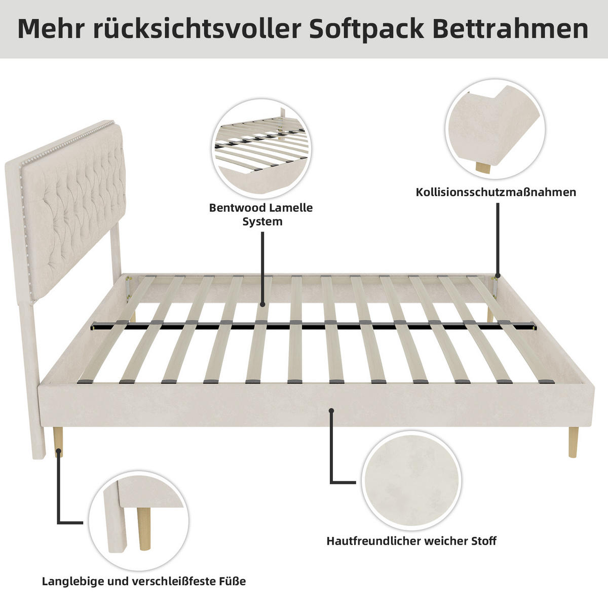 POLSTERBETT 140/200 cm in Beige Samt mit Stauraum - Beige, Holzwerkstoff/Textil (140/200cm) - WISHDOR