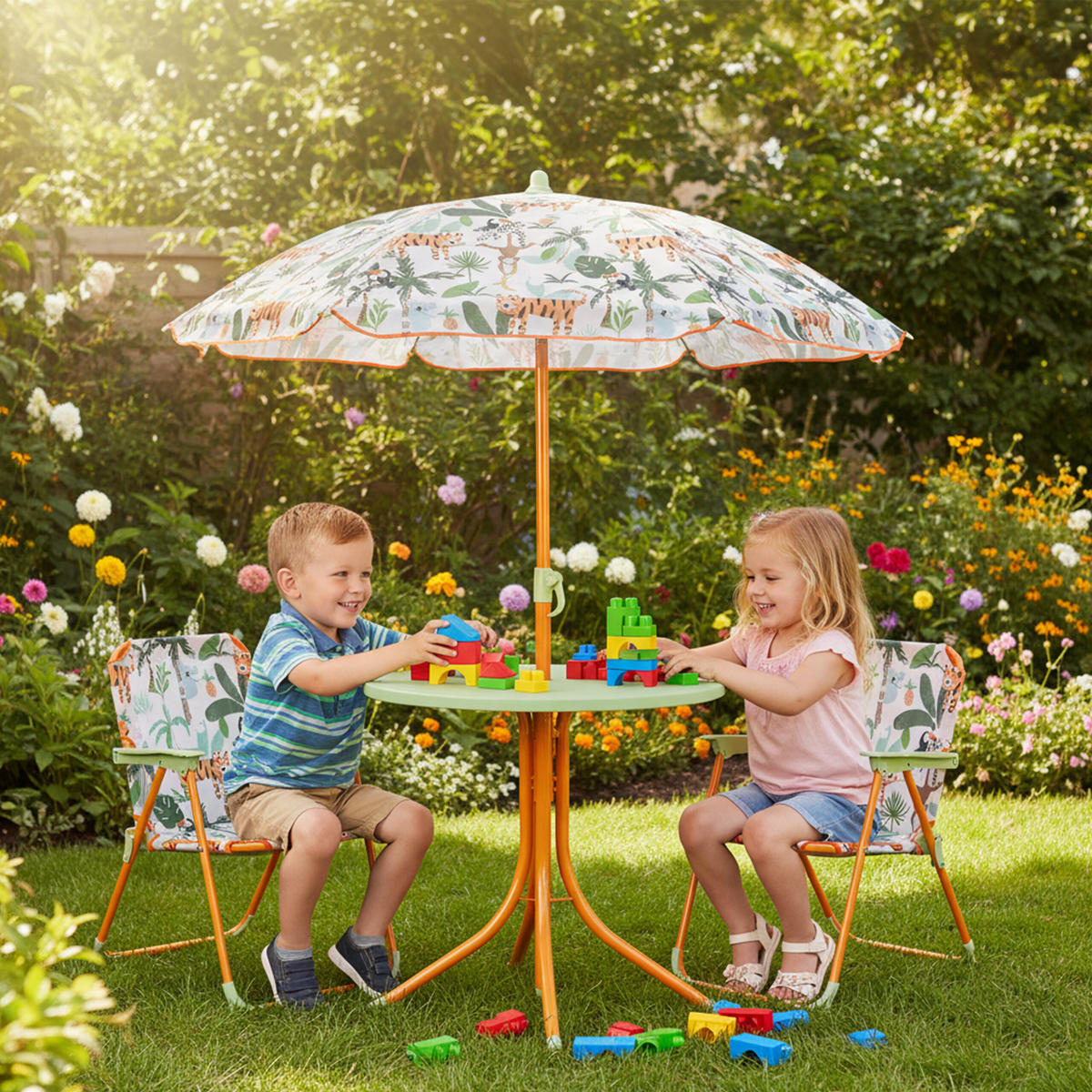 DĚTSKÁ sedací skupina pro kempování - různobarevná, kov/textil (100/126/100cm) - Relaxdays