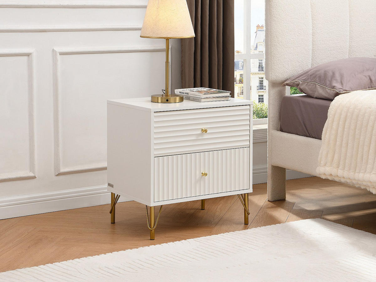 NACHTTISCH mit 2 Schubladen – Weiß – LOUREO - Weiß, Holz (55/58/40cm) - Vente-Unique