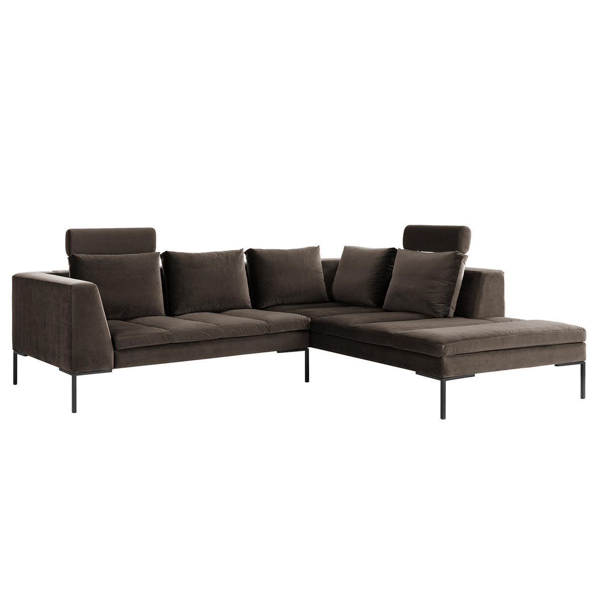 ECKSOFA mit Ottomane - Taupe/Schwarz, Textil/Metall (255/230cm) - home24