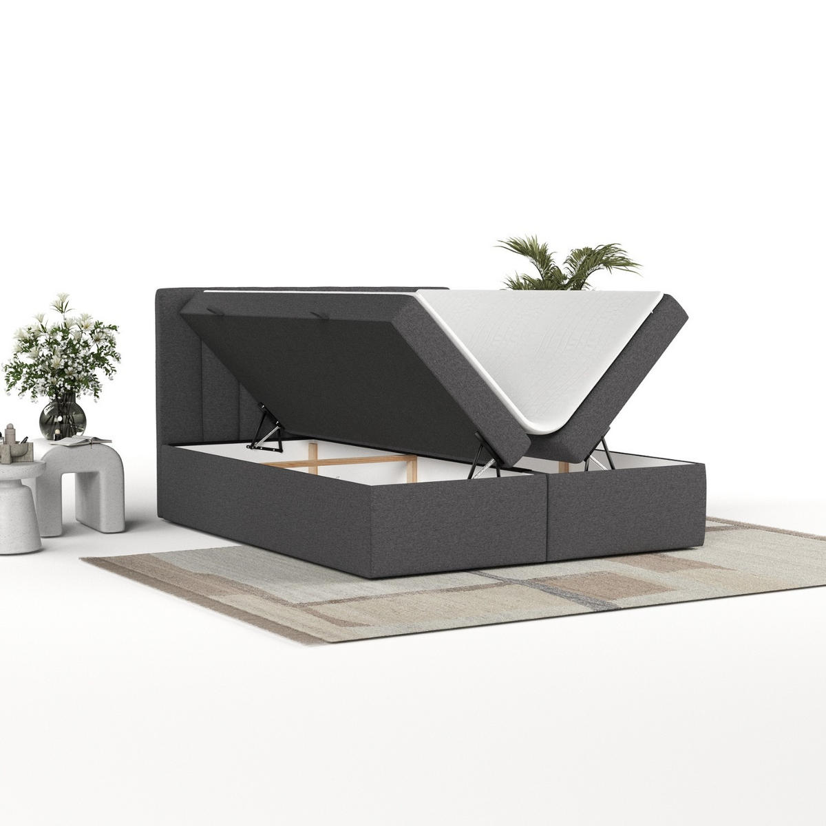 BOXBETT Amaro 140/200 cm Anthrazit im Megan Stoff - Anthrazit/Schwarz, Holz/Holzwerkstoff (140/200cm) - AltaBeds