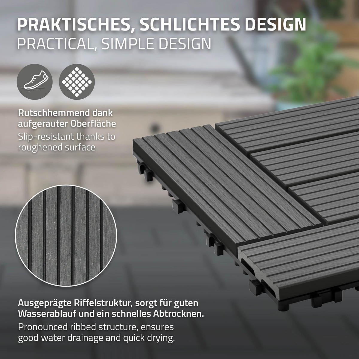 TERASOVÁ DLAŽBA antracitová 44 kusů - antracitová, kompozitní dřevo (30/30/2cm) - ECD-Germany