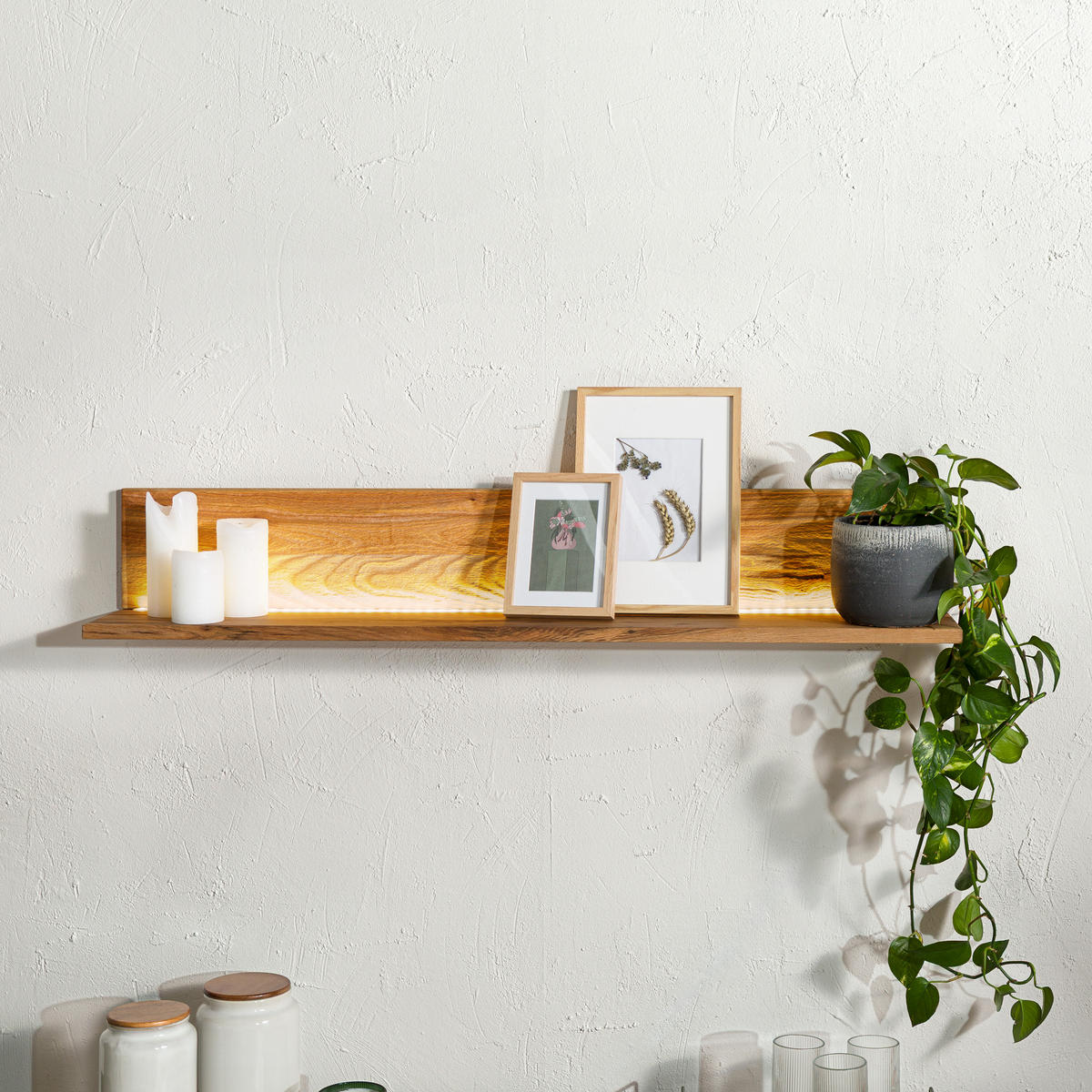 WANDREGAL Wild-/Zerreiche 115x17x19 natur geölt MONTREUX LUX #122 - Naturfarben, Holz (165/19/17cm) - Massivmoebel24