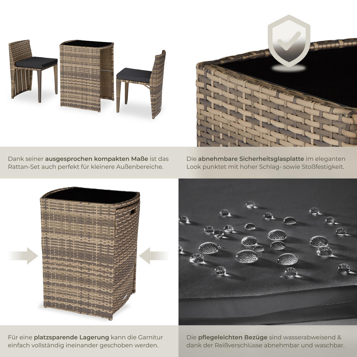 RATTANSET Hamburg,zusammenschiebbar,natur - Naturfarben, Kunststoff - tectake