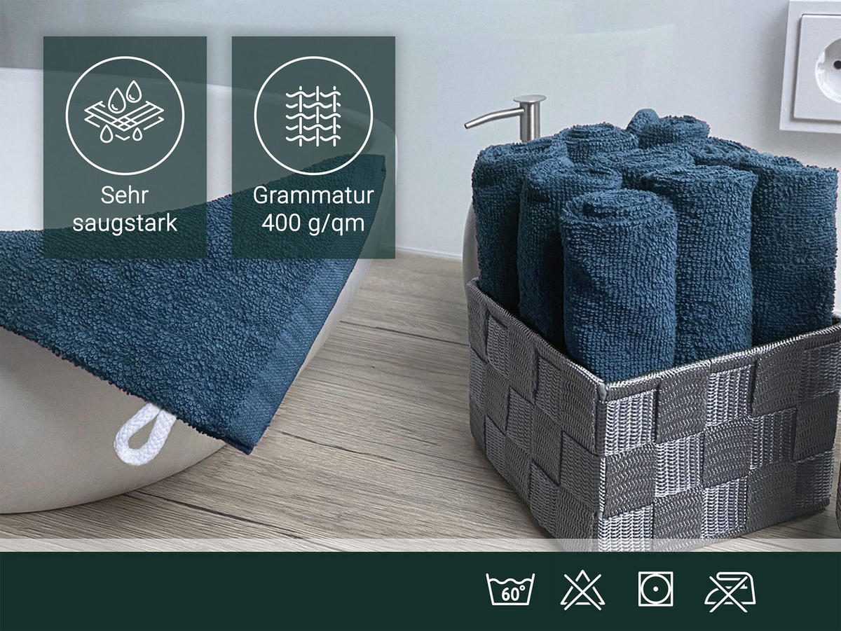WASCHHANDSCHUH, 10er-Set, 16x21 cm, 100% Baumwolle, Blau - Dunkelblau, Textil (16/21cm) - Zollner