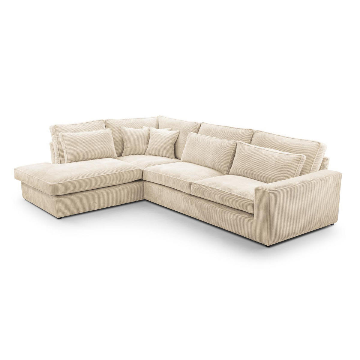 ECKSOFA Parma ohne Schlaffunktion, Cord-Stoff, Creme, Links - Beige/Schwarz, Textil (314/224cm) - Beautysofa