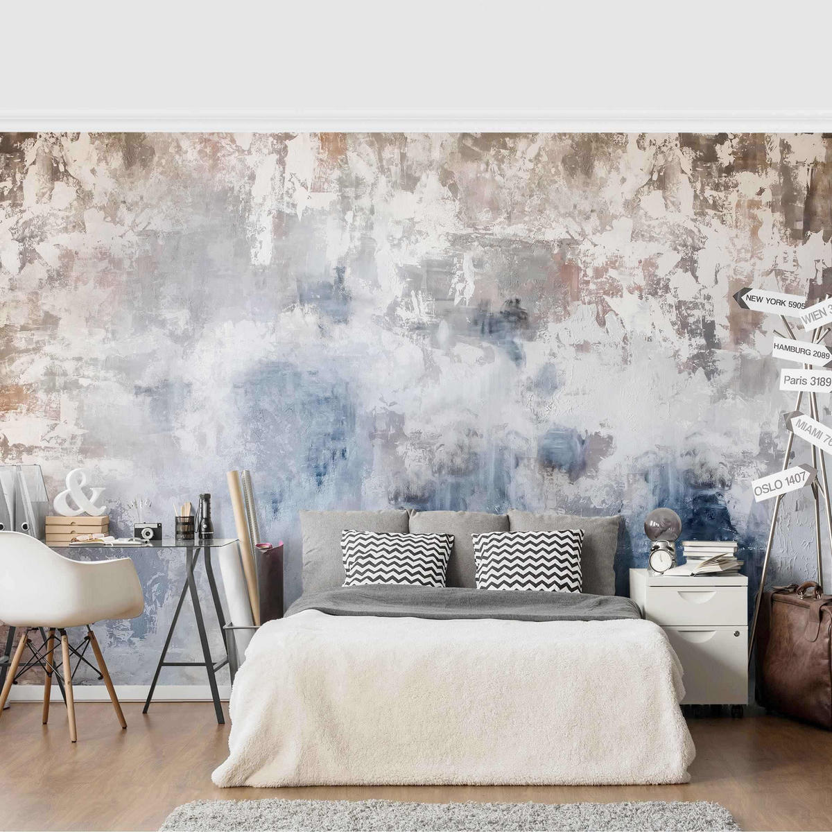 FOTOTAPETE Shabby Betonwand Putz Blau 288/190 cm - Blau, Papier (288/190cm) - Bilderwelten