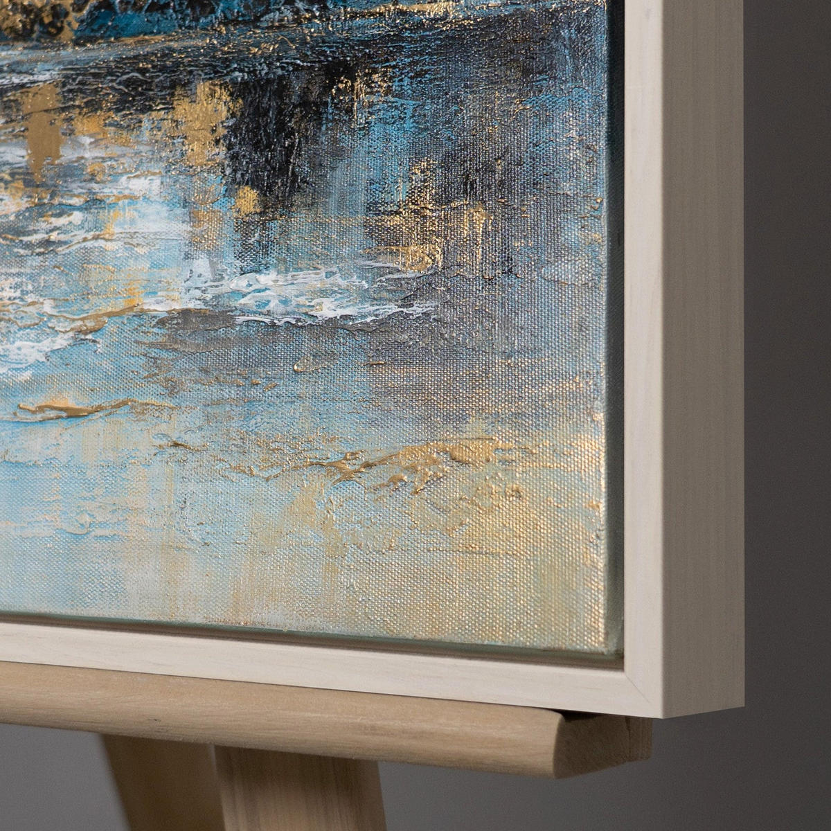 GEMÄLDE Bergspiegelung Schattenfugenrahmen Beige 70x50 cm - Beige, Holz (70/50cm) - YS-art gallery