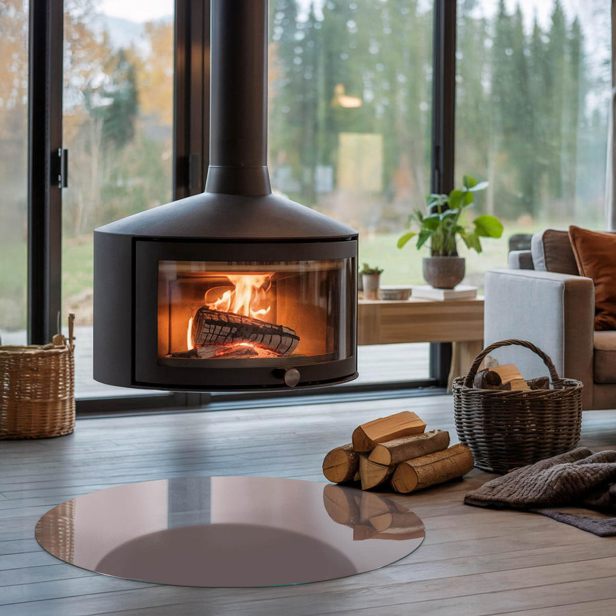 GLASPLATTE für Kamin Ø 90 cm - Pink, Glas (90/90/0.4cm) - TULUP