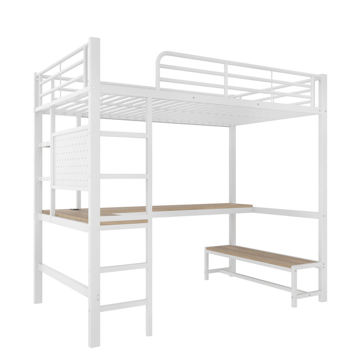 HOCHBETT mit Schreibtisch und Ablagen 90x200 cm Metall Weiß - Weiß, Metall (90/200cm) - Beauniv