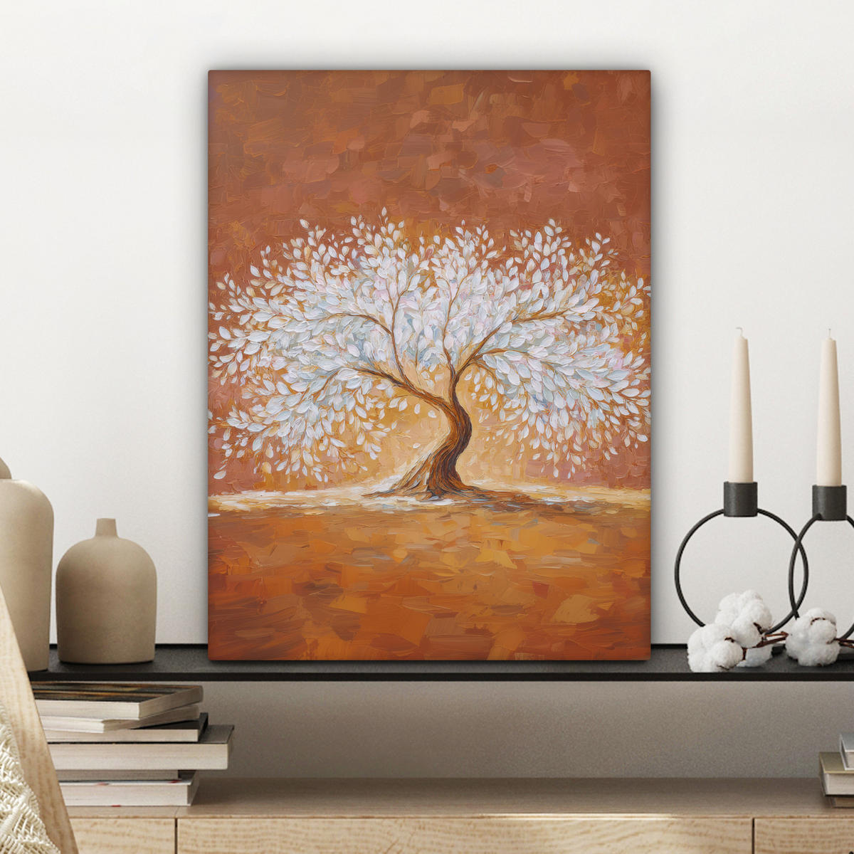 LEINWANDBILD Abstrakt - Baum - Weiß - Blätter Room Decor 30x40 cm - Braun, Textil (30/40cm) - MuchoWow