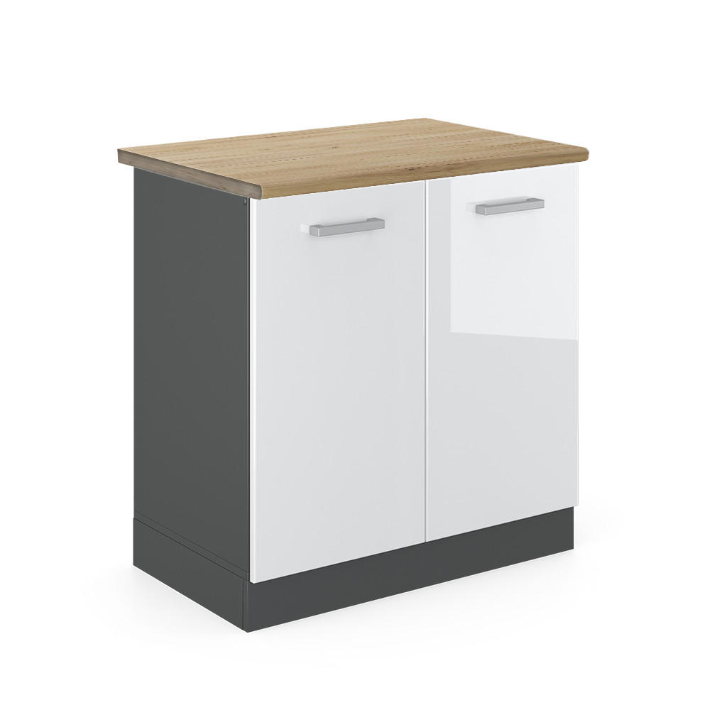 SPÜLENUNTERSCHRANK R-Line Weiß Hochglanz 80 cm, AP Eiche - Weiß Hochglanz/Anthrazit, Holzwerkstoff (80/81.6/60cm) - Vicco