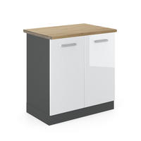 SPÜLENUNTERSCHRANK R-Line Weiß Hochglanz 80 cm, AP Eiche - Weiß Hochglanz/Anthrazit, Holzwerkstoff (80/81.6/60cm) - Vicco