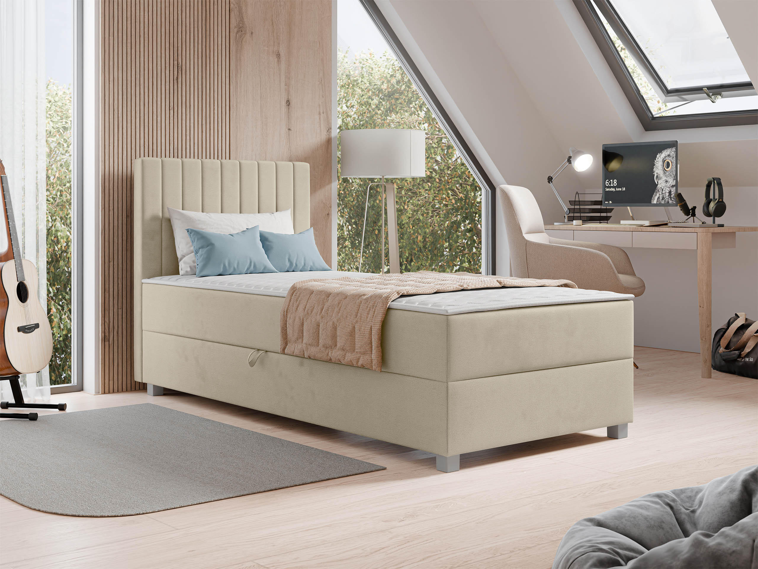 BOXBETT Viki - Beige/Silberfarben, Holzwerkstoff/Kunststoff (90/200cm) - MIRJAN24