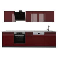 KÜCHENZEILE R-Line, Rot Hochglanz/Anthrazit, 280 cm Arbeitsplatte Marmor - Anthrazit/Rot, Holzwerkstoff (280/206.8/60cm) - Vicco