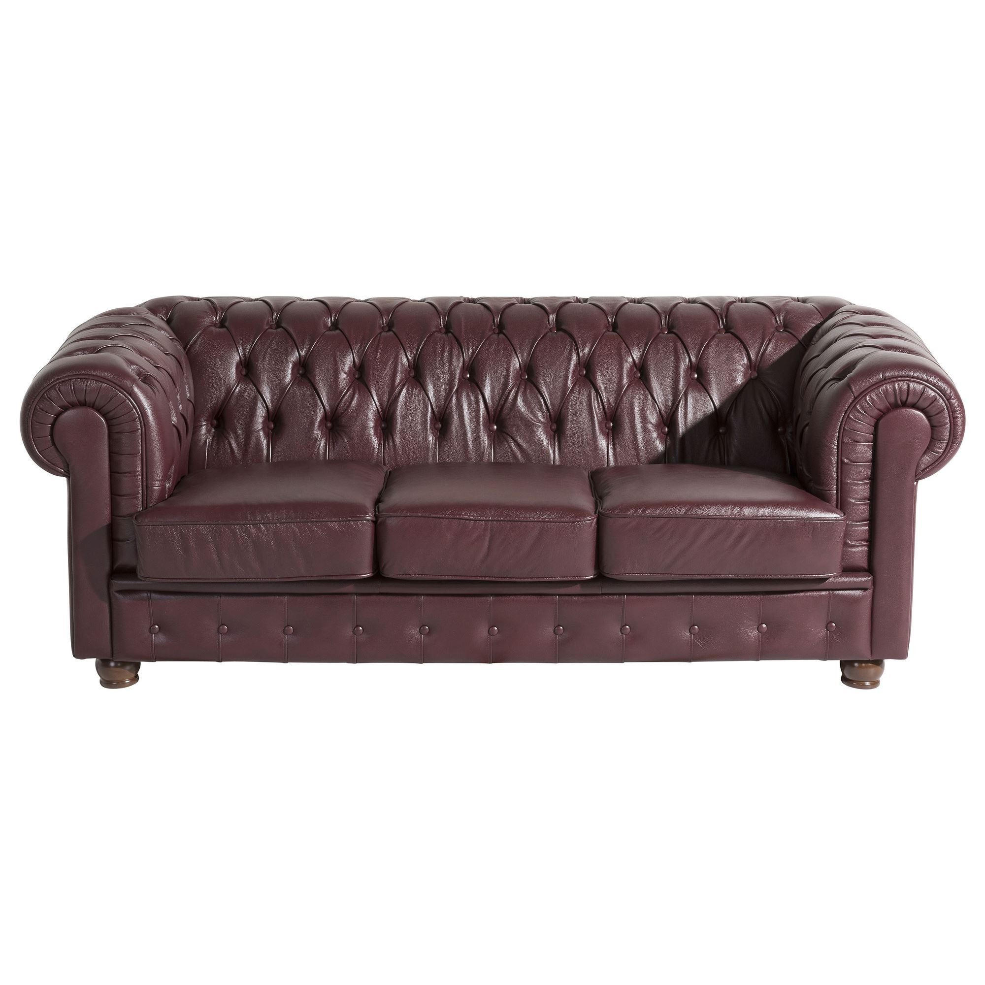 SOFA 3-Sitzer Kalea Bezug Wischleder Buche nussbaum dunkel / rot - Rot, Leder (200/76/98cm) - 58aufmkessel