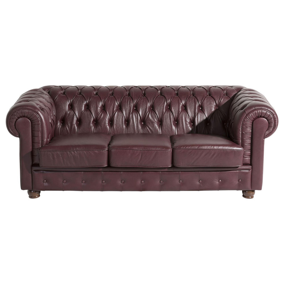 SOFA 3-Sitzer Kalea Bezug Wischleder Buche nussbaum dunkel / rot - Rot, Leder (200/76/98cm) - 58aufmkessel
