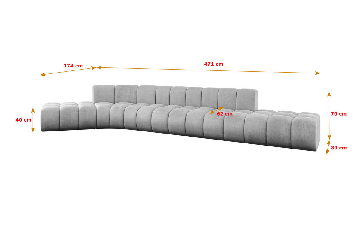 ECKSOFA modulares Sofa Solven-L2 - 471x174x70 cm Grau - Hellgrau, Holzwerkstoff/Textil (471/174cm) - ALTDECOR