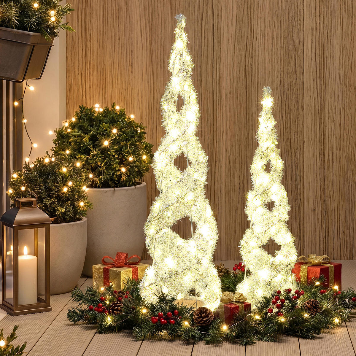 WEIHNACHTSBAUM Beleuchtet HTHD0241 - Silberfarben, Kunststoff/Metall (26/90/26cm) - Hometopia
