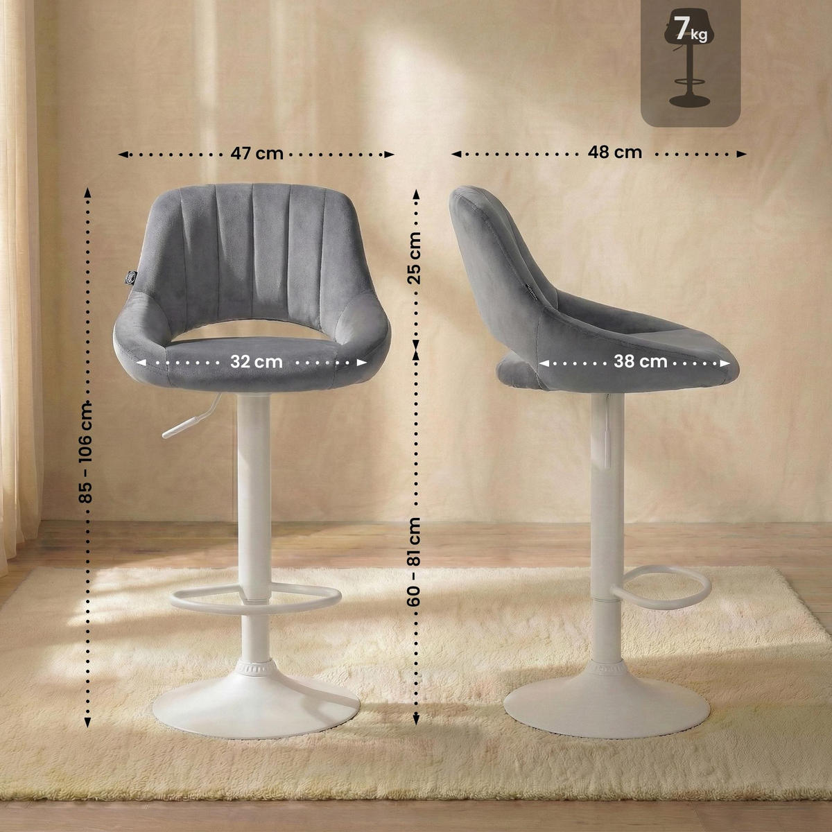 BARHOCKER Milet Set 85x47x48 cm dunkelgrau - Dunkelgrau, Textil (47/85/48cm) - furnicato