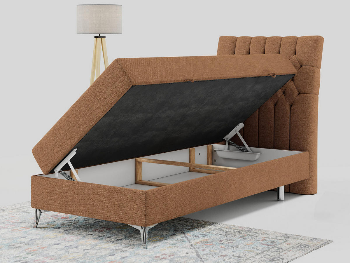 BOXBETT MILEN 90/200 Orange Struktur - H3 - Rechts Seite - Orange, Holz/Textil (90/200cm) - MKS