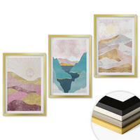 WANDBILDER 3er Set - 40x60 cm Goldrahmen - Abstrakte Berge Sonne - Goldfarben, Kunststoff (40/60cm) - ArtPrintCave