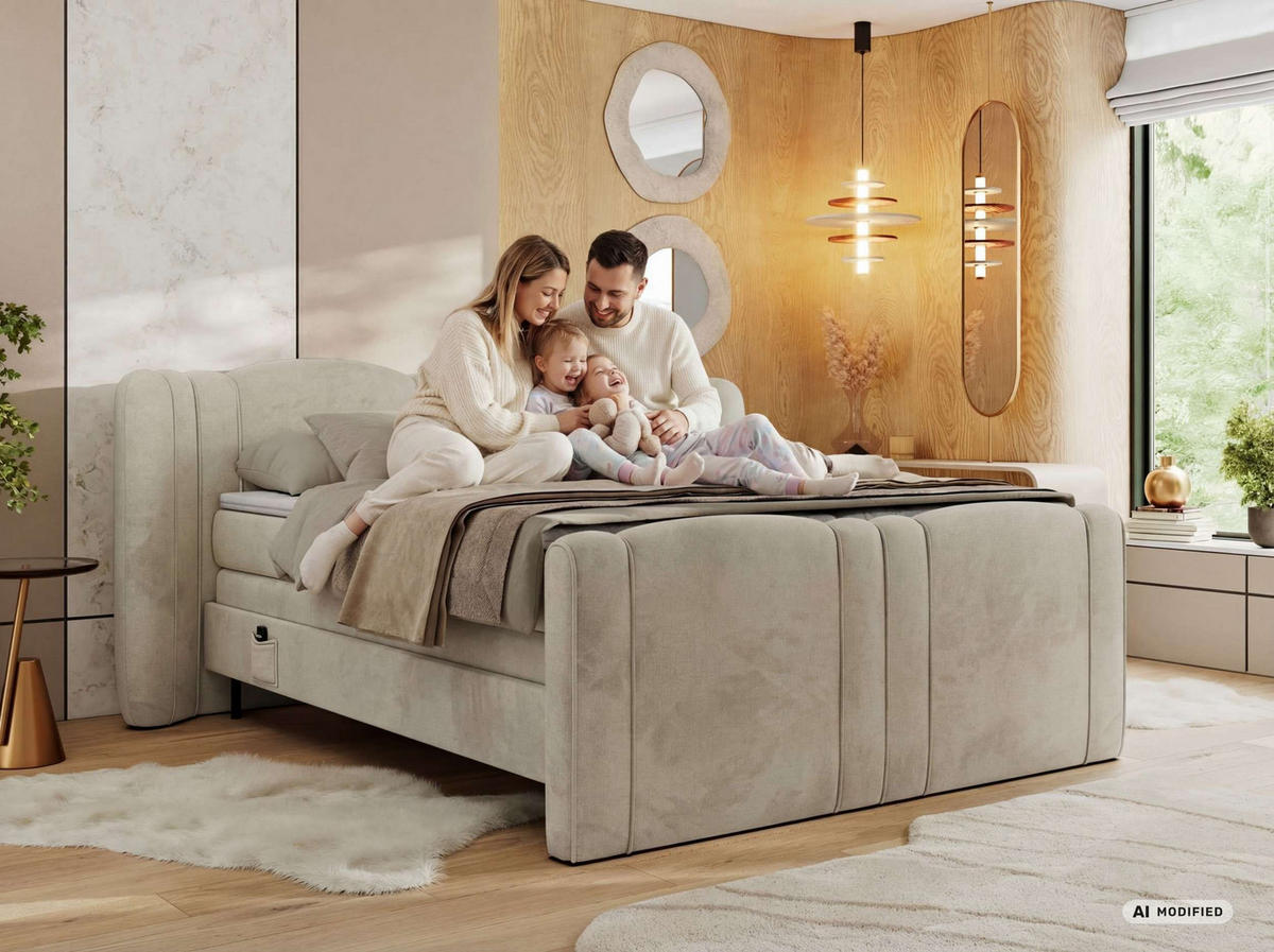 BOXSPRINGBETT FORTINA 200/200 - Hellgrau Velvet - Topper T25 - H4 - Hellgrau/Schwarz, Holz/Textil (200/200cm) - MKS