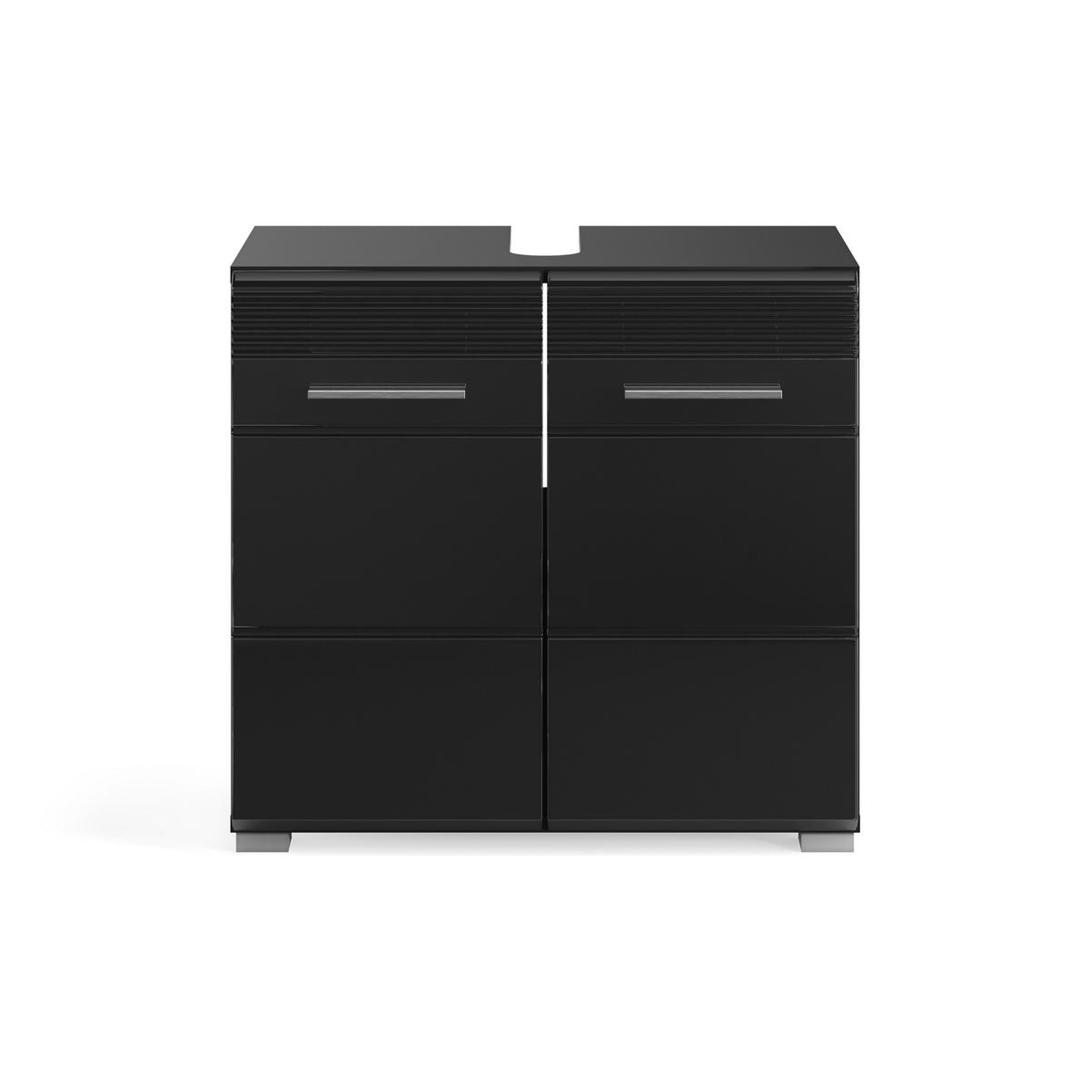 BADMÖBEL Set Linus 2tlg. Bad Kombination inkl. Beleuchtung (B/H/T: 60x182x34 cm) - Schwarz, Holz (60/182/34cm)